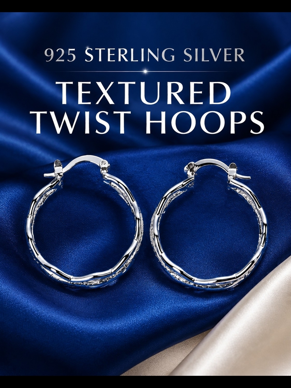 Textured Twist Hoops in Silver - 925 Sterling Silver